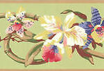 Colorful Orchids on Curved Bamboo Trellis Wallpaper Border by York   CJ2867B