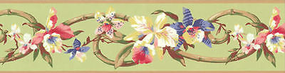 1-103.jpg Colorful Orchids on Curved Bamboo Trellis Wallpaper Border by York CJ2867B - Image 1