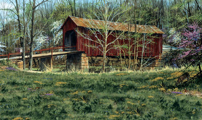 1-173.jpg Old Covered Bridge Wallpaper Mural by York RA0208M 6' H x 10.5' W - Image 1