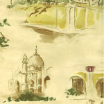 Oasis Ancient Desert Buildings Scenes on Cream Background Wallpaper   80-64252