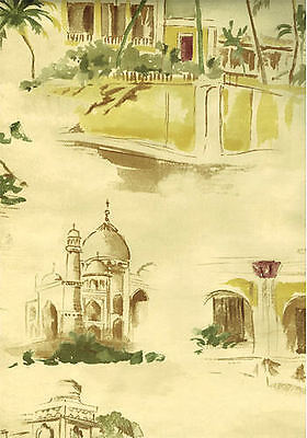 1-42.jpg Oasis Ancient Desert Buildings Scenes on Cream Background Wallpaper 80-64252 - Image 1