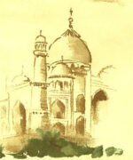 Oasis Ancient Desert Buildings Scenes on Cream Background Wallpaper   80-64252 - Image 2