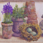 Ivy, Birdhouse, Pots on Crackled Gardening Shelf Wallpaper Border  DW95051B - Image 2