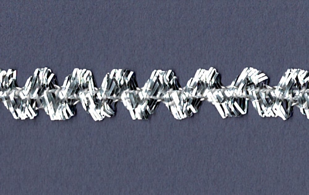 57-102.jpg 5 Yards 3/8" Shiny Silver Ric Rac - Very Light Trim 15826 - Image 1