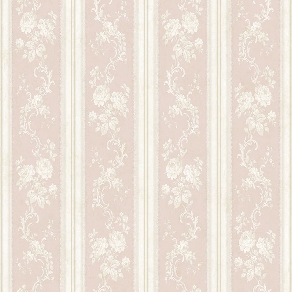 57-1040.jpg Light Pink Floral Stripe - Wallquest - French Cameo - FL90505 - Image 1