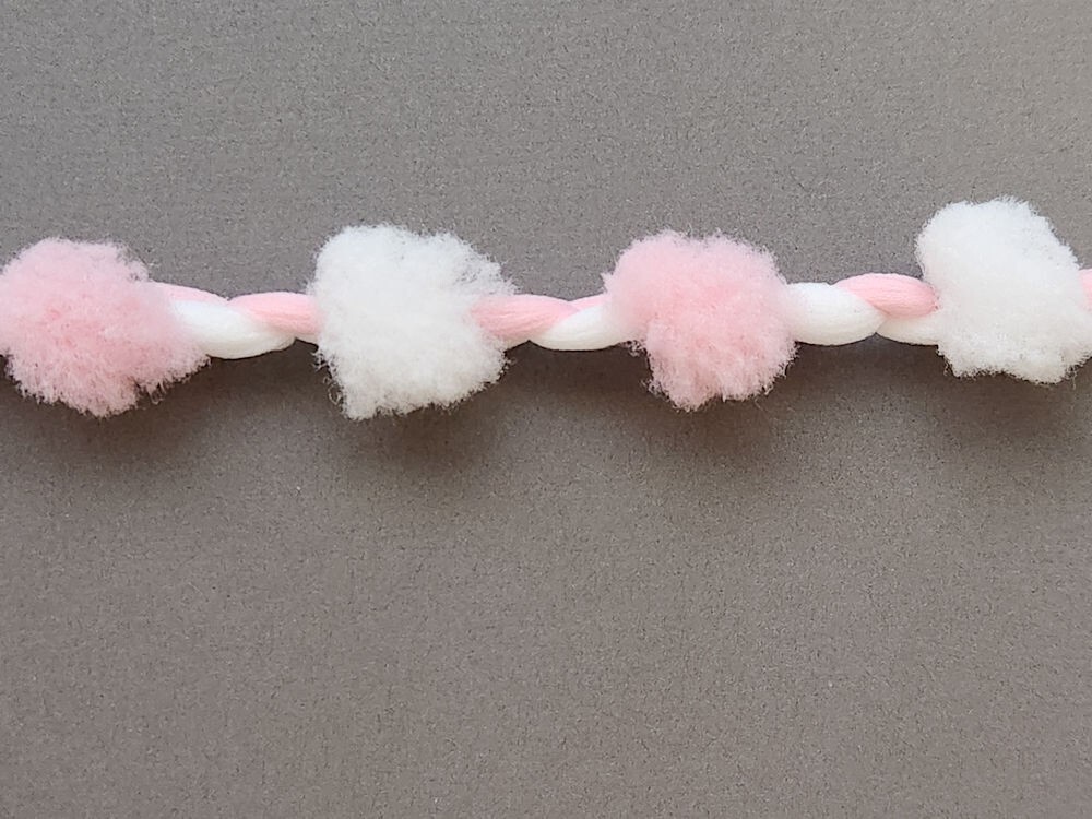 57-1058.jpg 5 Yards 9/16" Pink and White Pop Pom Fringe Trim 47609 - Image 1