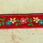 5 Yards 1/2" Pink, Blue, Yellow, Green on Red Floral Jacquard Trim 86046-9