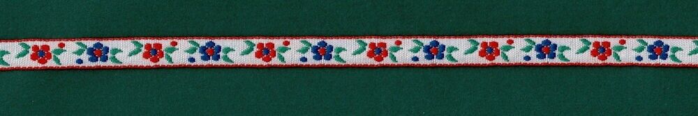 57-1090.jpg 5 Yards 3/8" Red, Blue, Green on White Floral Jacquard Trim 83507-1 - Image 1