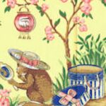 Playful Monkeys Looking at Wallpaper with Vases, Florals Border - York - EC1123B