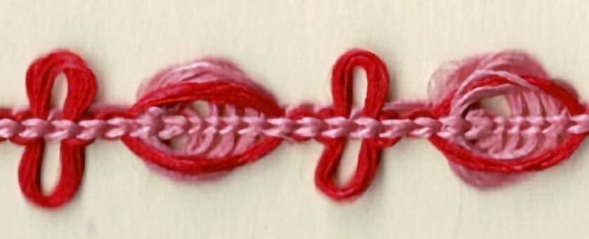 57-174.jpg 5 Yards 3/8" Flamingo Pink, Ruby Rosette and Double Loop Trim 46419 - Image 1