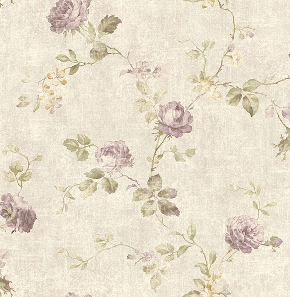 57-188.jpg Roses on a Floral Vine Wallpaper in Purples, Greens, Gold by Wallquest DM21109 - Image 1