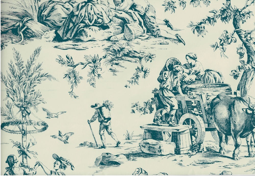 57-233.jpg Seasons Classic Vintage Toile - York - Teal, Cream - AF2004 - Image 1