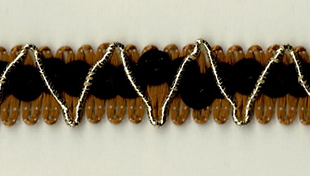 57-32.jpg 5 Yards 1/2" 1 Row of Black Sequins on Brown with Gold Trim 45206 - Image 1