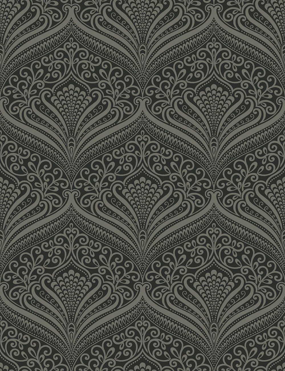 57-500.jpg Filigree Ogee on Black in Paper and Ink by Wallquest LA31700 - Image 1
