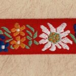 5 Yard Spool of 1" Embroidered Floral Trim on Red Jacquard 83613