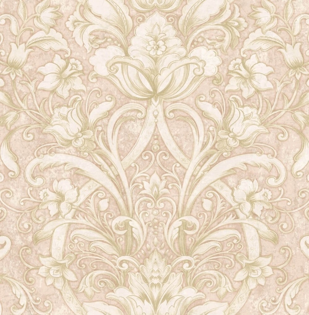57-521.jpg Ogee Floral Wallpaper Prague II Gold, Peach, White, Grays by Wallquest SF60001 - Image 1