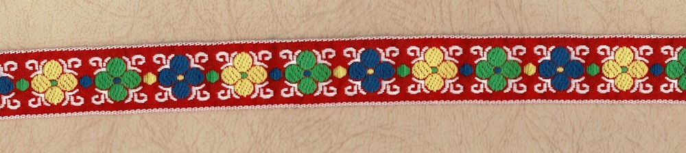 57-554.jpg 5 Yards of 7/8" Multicolor Clover Pattern Jacquard Trim with White on Red 86024R - Image 1