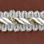5 Yards 1/2" White and Gold Foil Twist Cord on White Looped Trim 793392