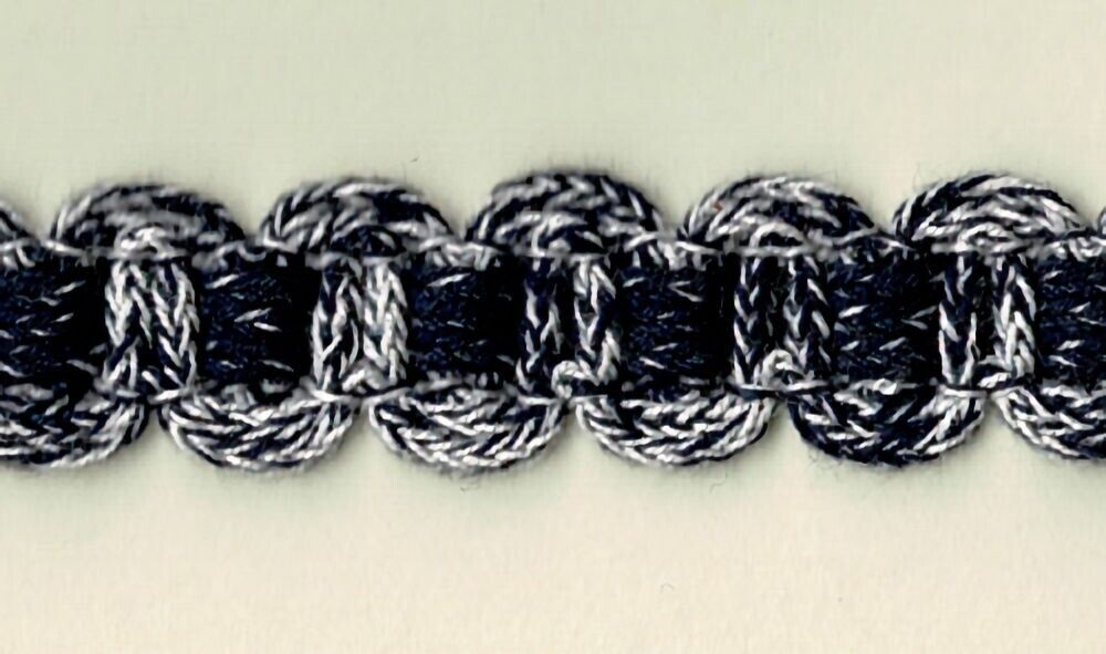 57-703.jpg 5 Yards 9/16" White, Navy Filled Block Chain Trim 47101 - Image 1