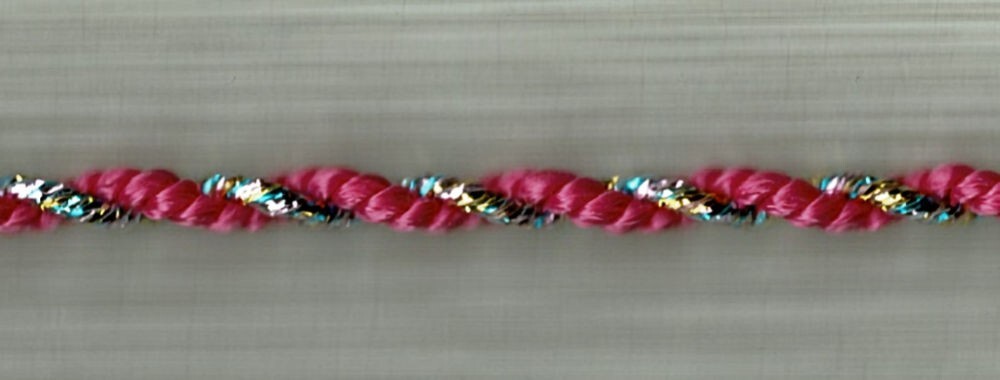 57-745.jpg 5 Yards 5/32" Fuchsia and Rainbow Foil Twist Cord Trim I1MR2-FP - Image 1