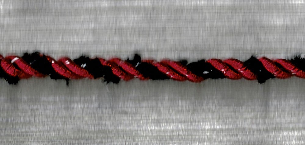 57-751.jpg 5 Yards 1/8" Bright Red, Black with Specks of Glitter Twist Cord Trim 27411BRB - Image 1