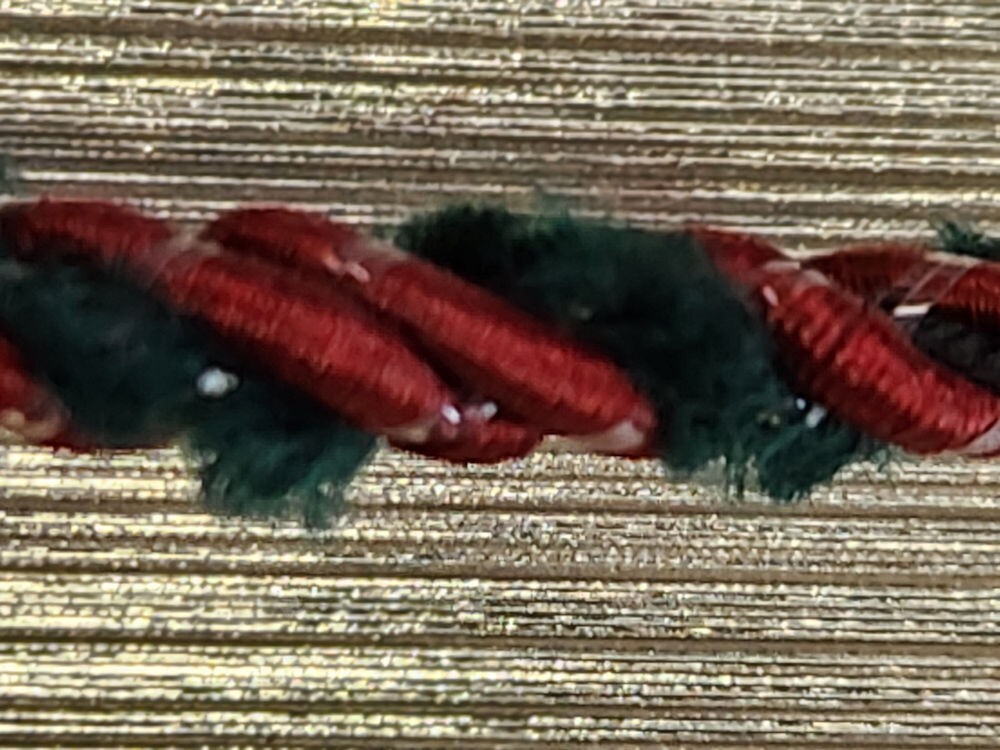 57-753.jpg 5 Yards 1/8" Cardinal Red and Hunter Green with a Spot of Glitter Twist Cord Tri - Image 1