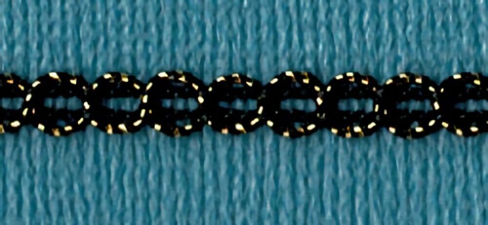 57-778.jpg 5 Yards 1/8" Black with Gold Foil Thread Chain Look Trim 45184 - Image 1