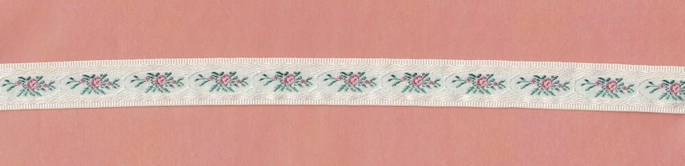 57-883.jpg 5 Yards 13/16" Embroidered Satin Trim with Roses and Greenery 83995 - Image 1