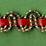 5 Yards 1/4" Ric Rac Look Trim in Antique Gold With Red Ribbon 46325