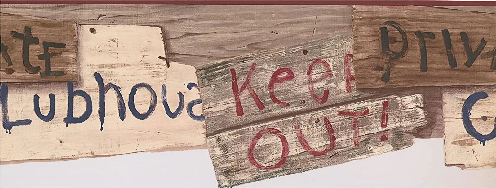 57-6.jpg Rustic Kids Clubhouse Wallpaper Border "Private Keep Out" Playroom Décor KJ0351B - Image 1