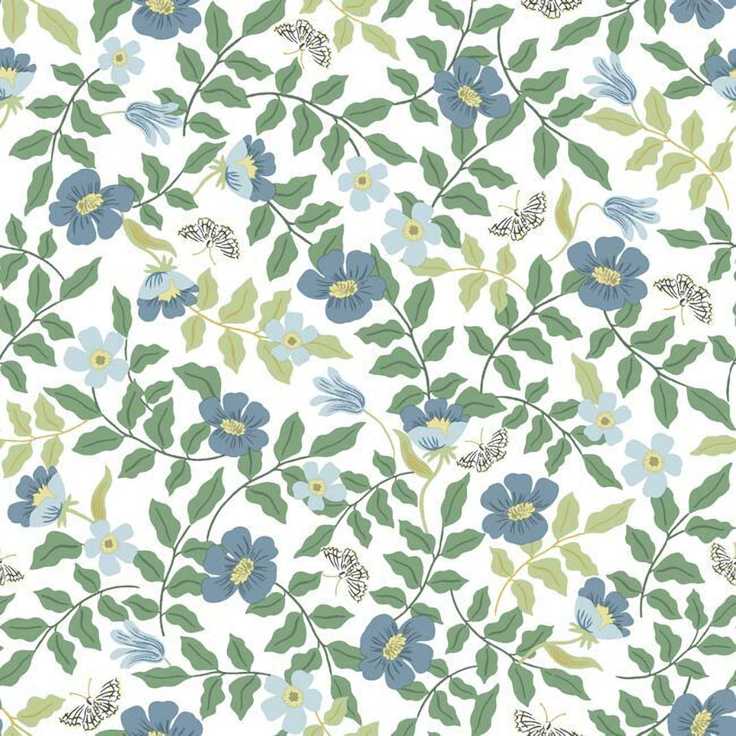 PSW1316RL Primrose Peel and Stick Wallpaper - Blue and White - Rifle Paper - York - PSW1316RL - Image 1