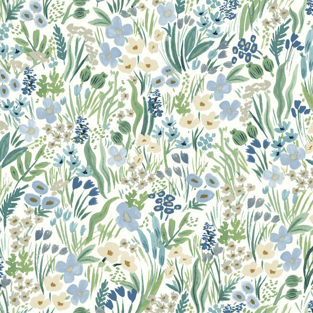 PSW1468RL Lea Peel and Stick Wallpaper - Blues and Metallic Accents - Rifle Paper 2 - York - PSW1468RL - Image 1