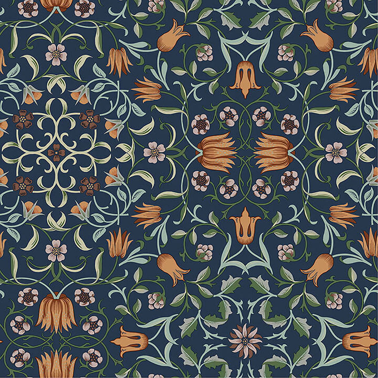 4153-82010 William Morris No. 1 Holland Park Wallpaper - Dark Blue - Brewster - 4153-82010 - Image 1