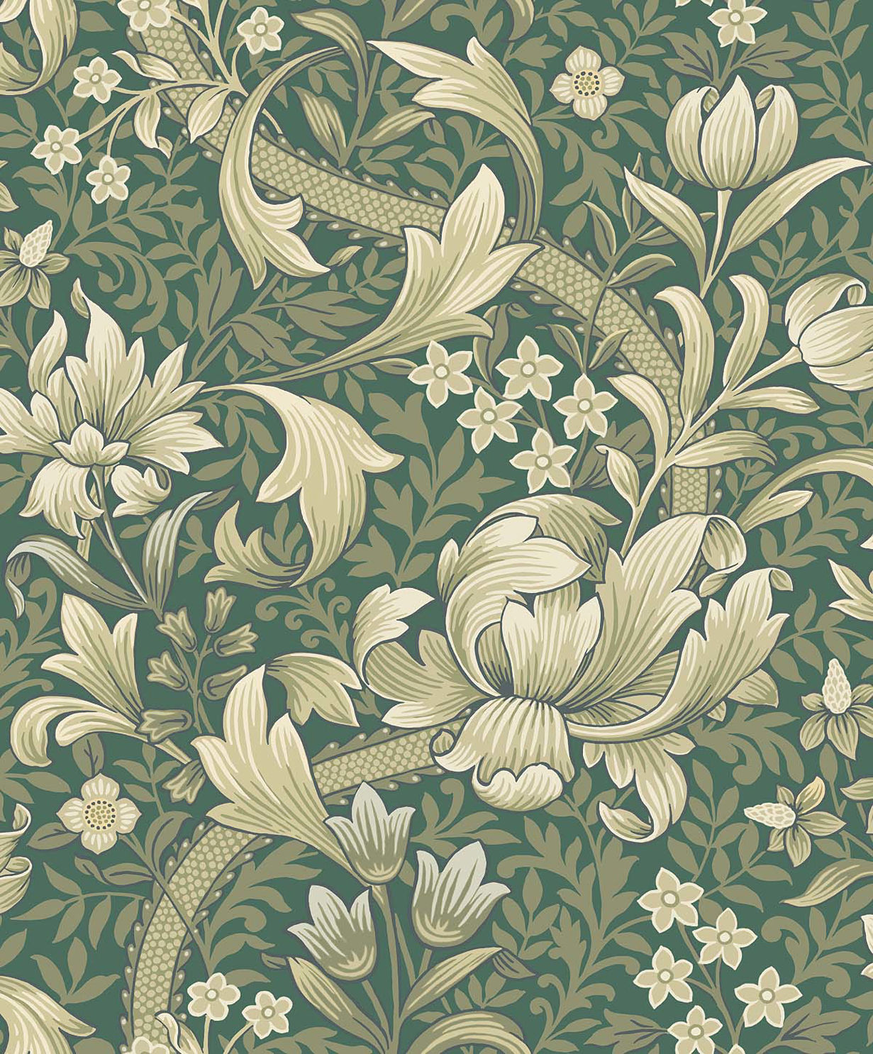 KT30404 Rosie Floral William Morris Wallpaper - Pine Shades, Greens - Wallquest - KT30404 - Image 1