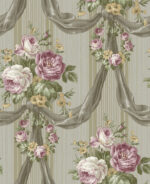 Floral Bouquet, Garland, Drape Stripe Wallpaper - Purples, Greens - Wallquest - TX41109