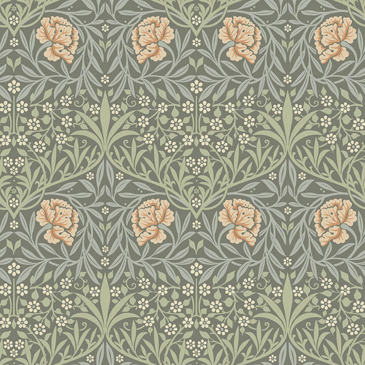 4171-82046 William Morris Oxford Union Floral Vines Wallpaper - Gray - Brewster - 4171-82046 - Image 1
