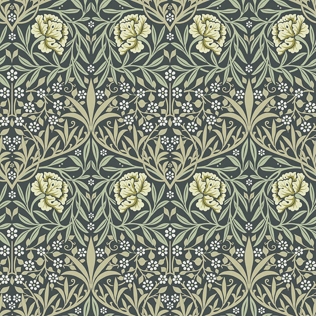 4171-82047 William Morris Oxford Union Floral Vines Wallpaper - Sea Green - Brewster - 4171-82047 - Image 1