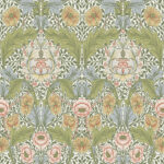 William Morris Myrtle Floral Ogee Wallpaper - Green - Brewster - 4171-82058