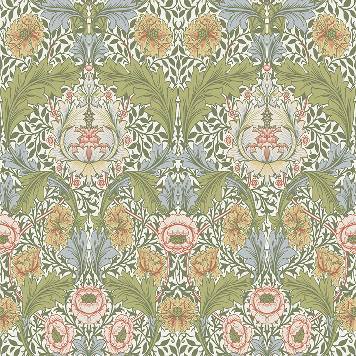 4171-82058 William Morris Myrtle Floral Ogee Wallpaper - Green - Brewster - 4171-82058 - Image 1