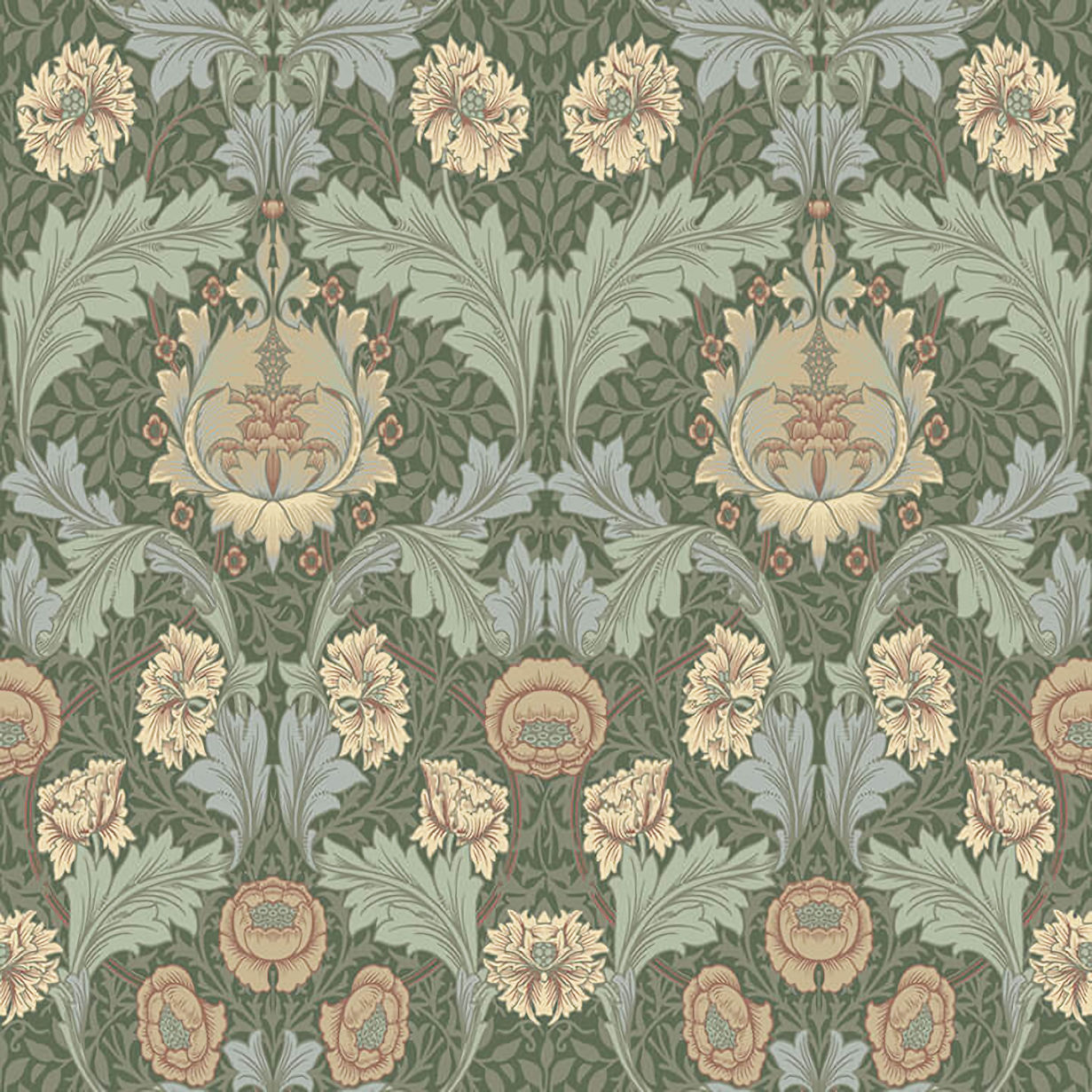4171-82059 William Morris Myrtle Floral Ogee Wallpaper - Sea Green - Brewster - 4171-82059 - Image 1