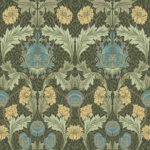 William Morris Myrtle Floral Ogee Wallpaper - Dark Green - Brewster - 4171-82060