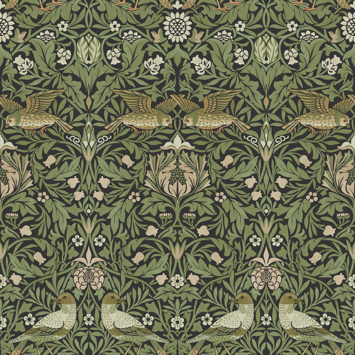 4171-82063 William Morris Bird Floral Thicket Wallpaper - Green - Brewster - 4171-82063 - Image 1