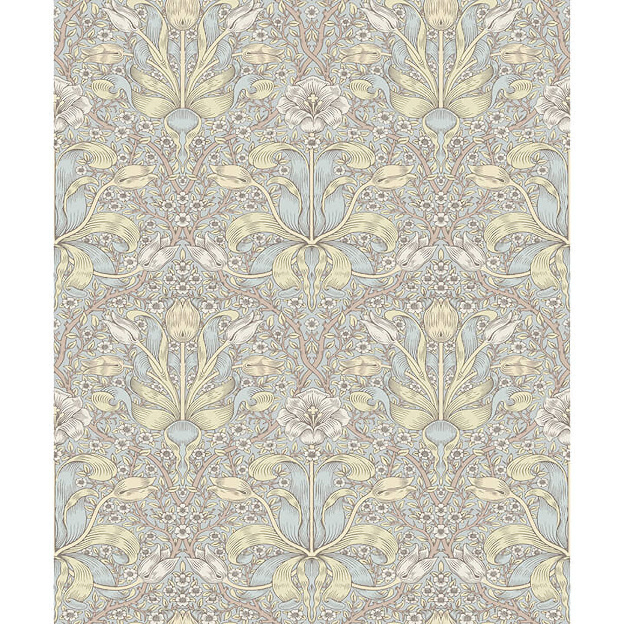 4171-82066 William Morris Spring Thicket Tulip Damask Wallpaper - Light Blue - Brewster - 4171-82066 - Image 1