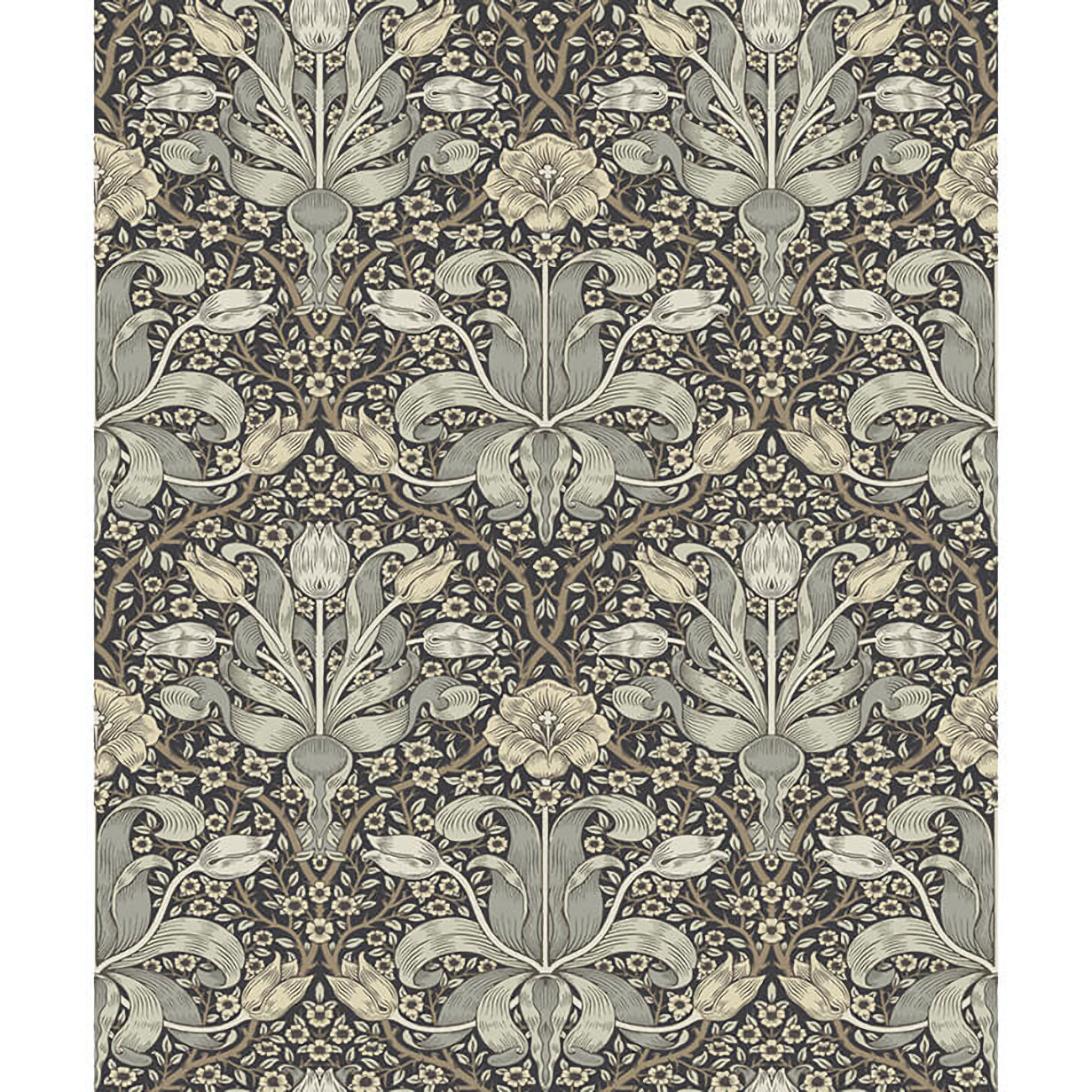 4171-82068 William Morris Spring Thicket Tulip Damask Wallpaper - Dark Blue - Brewster - 4171-82068 - Image 1