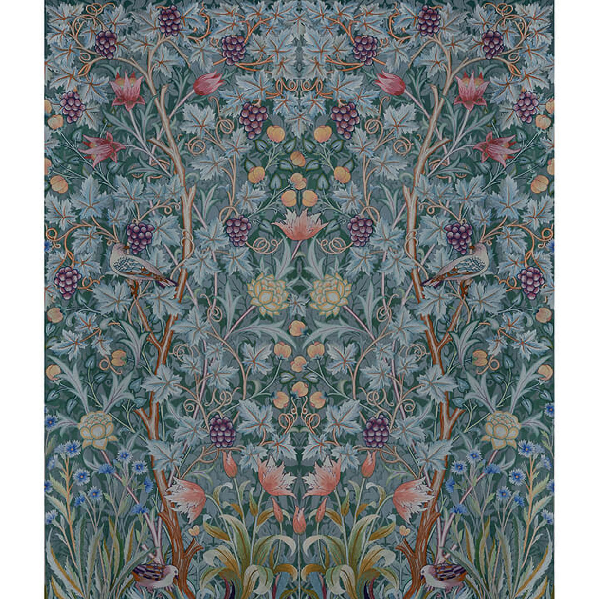 4171-HT84002 William Morris Vine Embroidery Wallpaper Mural - Teal - Brewster - 4171-HT84002 - Image 1