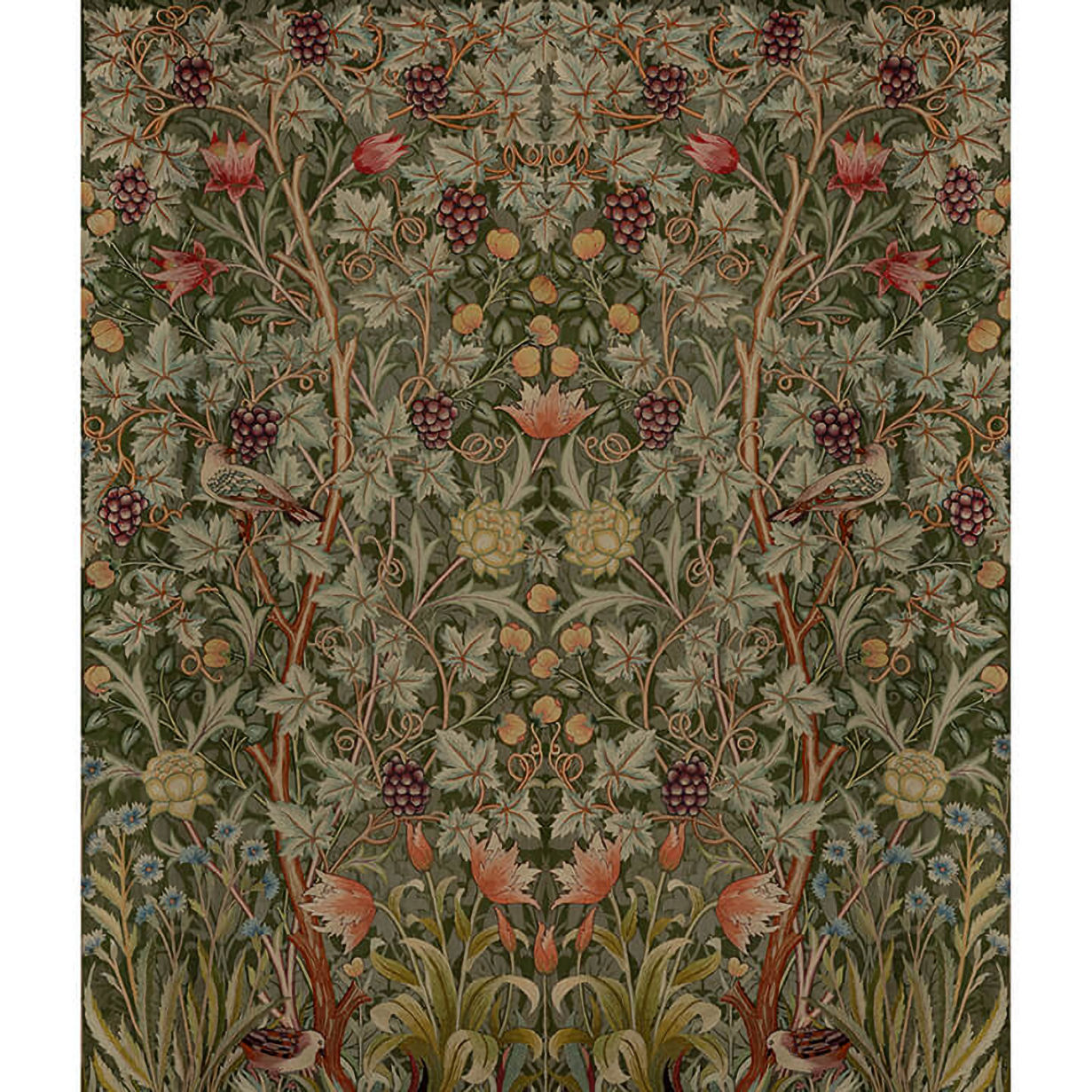 4171-HT84003 William Morris Vine Embroidery Wallpaper Mural - Dark Green - Brewster - 4171-HT84003 - Image 1