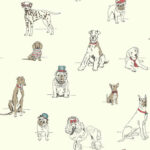 Dog's Life Sketches Wallpaper - Teal, Red - York - AF1939