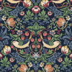 Fragaria Garden Folk Art Look Wallpaper  - Midnight Blue - Wallquest - ET11202