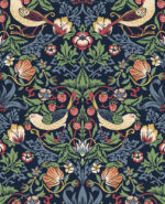 Fragaria Garden Folk Art Look Wallpaper  - Midnight Blue - Wallquest - ET11202