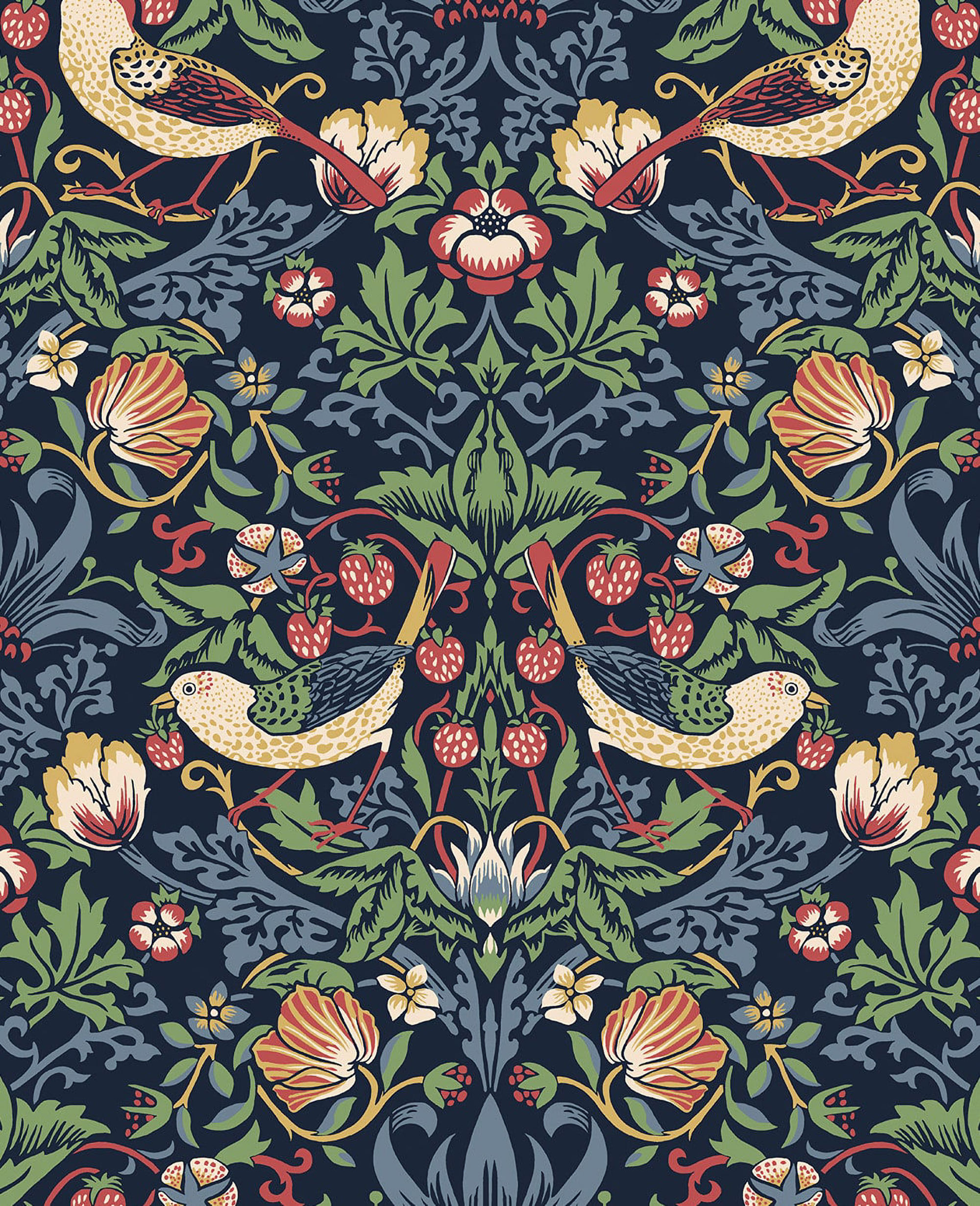 ET11202 Fragaria Garden Folk Art Look Wallpaper - Midnight Blue - Wallquest - ET11202 - Image 1